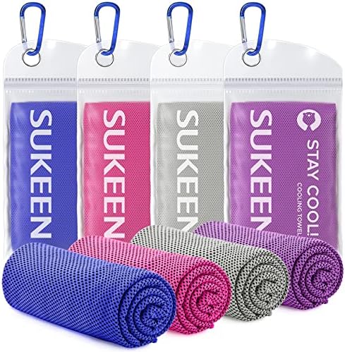 Sukeen [4 Pack] Cooling Towel (40"x12"),Ice Towel,Soft Breathable Chilly Towel,Microfiber Towel for Yoga,Sport,Running,Gym,Workout,Camping,Fitness,Workout & More Activities