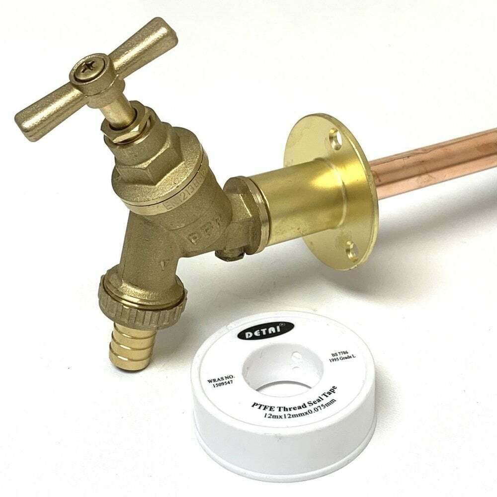 Taps2Traps® Professional Outside Garden Tap Kit Complete Meets Water Regulations GT1 DIY Outdoor Tap Kit Includes 350mm Through Wall Flange Isolation Valve for Winter Drain Down