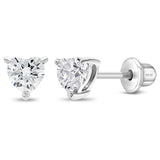 In Season Jewelry CZ Birthstone Heart Kids Earrings - 925 Sterling Silver Hypoallergenic Earrings for Girls with Safety Screw Backs - Safe & Comfortable for Toddlers, Kids & Little Girls - Clear