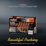 HORUSDY 26 Pack 8.07 Inch Heavy Duty Tent Stakes Tent Pegs Camping Stakes with with 4x13ft Rope & 1 Stopper T Pull Hook