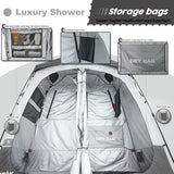 Camping Shower Tent Deluxe Changing Room Easy Set Up Privacy Shelter,Large Toilet Tent 2 Rooms with Floor Drain Design for Beach, Camping,Hiking with Stakes and Ropes for Stability