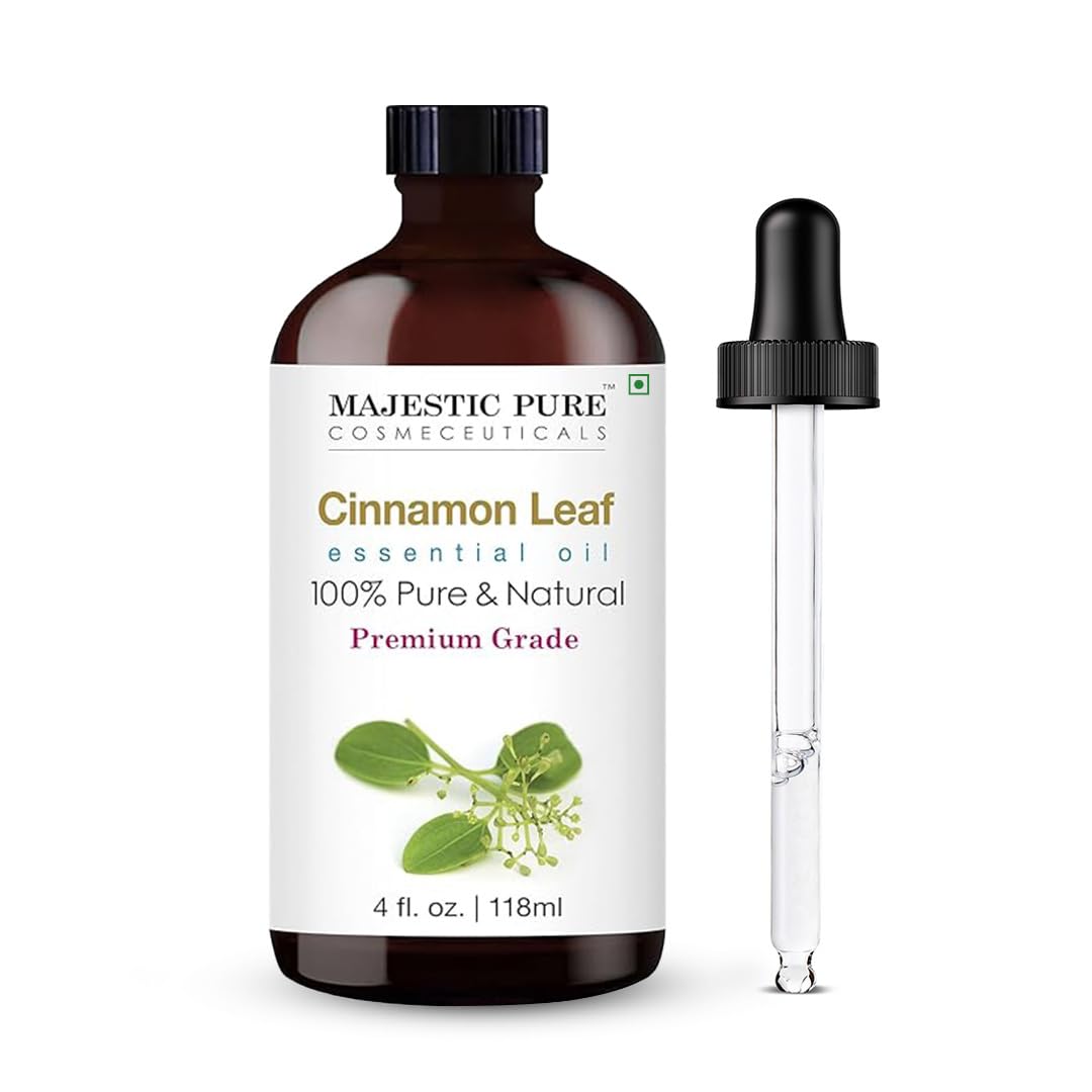 Majestic Pure Cinnamon Essential Oil | 100% Pure and Natural Cinnamon Oil | Premium Grade Essential Oils for Hair Care, Home Diffusers, Skin, Aromatherapy, Massage and Humidifiers | 4 Fl Oz