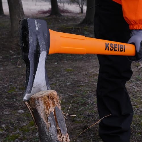 KSEIBI 36-Inch Splitting Axe - Forged Carbon Steel, Wood Splitter & Kindling Axe for Chopping, Heavy-Duty Maul with Ergonomic Fiberglass Handle, Shock Reduction, Anti-Slip Grip