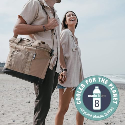 CleverMade Collapsible Cooler Bag, 30 Can Beach & Travel Car Cooler, Folding Soft Cooler, Shoulder Strap, Bottle Opener, Great Car Coolers for Travel, Leak Proof Cooler Bag [Cool Gray/Cognac]