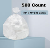 LUTREVA 33 Gallon Clear Trash Can Liners, 500 Count, 33'' x 40'', High Density Garbage Bags for Home, Outdoor, Recycling, Commercial, Industrial Use