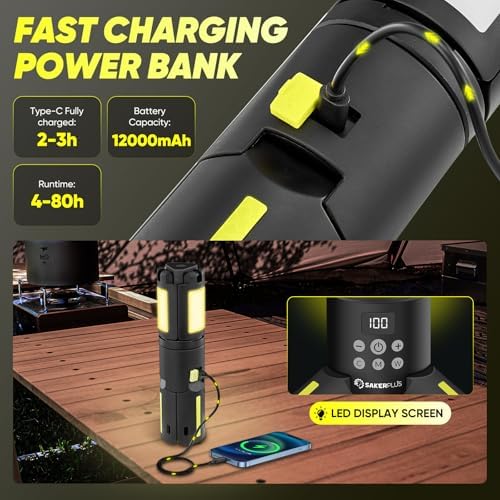 Telescopic Camping Lights with Stand, 5000LM Rechargeable LED Flashlight, 9 Color Modes, Collapsible Tent Lantern with Reflective Strips, Magnetic Base for Power Outages, Camping & Emergency