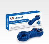 Loreso Strong Magnet Fishing Rope Carabiner, Camping Rope - Heavy Duty 1200 lb Strength All Purpose Ropes, 1/3 Inch Reinforced Polyester Line, Outdoor Rope for Camping, Hiking, Boating & Caving - 65ft