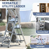 XinSunho 4 Step Ladder, Retractable Handgrip Folding Step Stool with Anti-Slip Wide Pedal, Aluminum Stool Ladders 4 Steps, 330lbs Safety Household Ladder