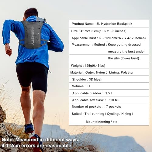 Running Hydration Vest - 5L, with 1.5L Water Bladder, Lightweight for Hiking and Cycling