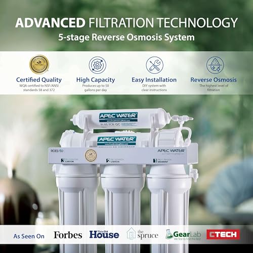 APEC Water Systems ROES-50 Essence Series Top Tier 5-Stage WQA Certified Ultra Safe Reverse Osmosis Drinking Water Filter System