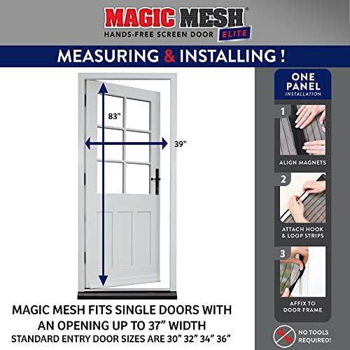 Magic Mesh Elite | Magnetic Screen Door, Heavy Duty, Magnetic Closure, Door Net, Patio Screen, Sliding Door Screen, Bug Screen for Doorways, Kid & Pet Friendly | Size 39" x 83" (Pack of 1)