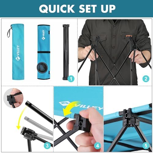 VILLEY Folding Camping Table, Lightweight Portable Beach Table with 2 Cup Holders & Carry Bag for Camping, Beach, Fishing, Travel, and Outdoor Activities (Small)