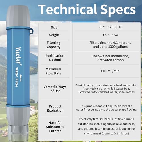 2 Pack Water Filter Straw for Drinking Survival, Personal Straws for Purifying Water, Water Purification Straw Water Purifier Survival Gear and Supplies for Hiking, Camping, Travel, and Emergency