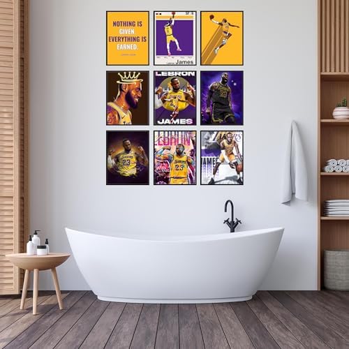 BigWig Prints LeBron James Poster Set - LeBron Posters for Walls, Lakers Bedroom Wall Decor, Basketball Room Decor for Boys, Gifts for Lakers Fan, Basketball Artwork - Unframed Set Of 9 (8x10”)