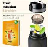 Hydracy Water Bottle with Time Marker -Large BPA Free Water Bottle & No Sweat Sleeve -Leak Proof Gym Bottle with Fruit Infuser Strainer & Times to Drink -Ideal for Fitness Sports & Outdoors