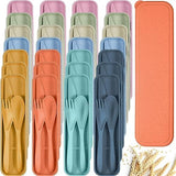 Yahenda 28 Sets Reusable Travel Utensils Set with Case Wheat Straw Cutlery Portable Spoon Knife Fork Tableware Lunch Box Accessories Bulk for Adults Travel Picnic Camping Utensils Gifts (Multicolor)