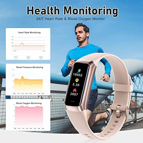 Fitness Tracker with 24/7 Heart Rate, Blood Oxygen Blood Pressure Sleep Monitor, Activity Trackers 5 ATM Waterproof,Step Calorie Counter Pedometer Health Smart Watch for Women Men Pink