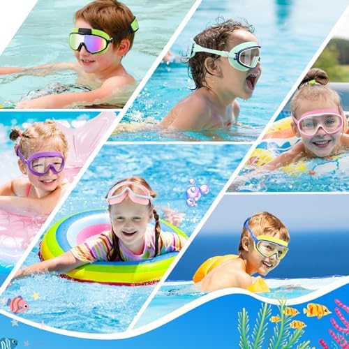 Vvinca Kids Swim Goggles for Age 2-8, Toddler-Goggles with Fabric Strap No Leak Pain-Free, Anti-Fog Goggles for Girls Boys