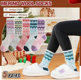 EBMORE Womens Merino Wool Hiking Socks Thermal Warm Winter Crew Cushion Work Boot Outdoor Socks 5 Pairs