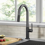 KRAUS Oletto High-Arc Single Handle Pull-Down Kitchen Sink Faucets in Spot Free Black Stainless Steel, Kitchen Faucets with Pull Down Sprayer, KPF-2820MBSFSB
