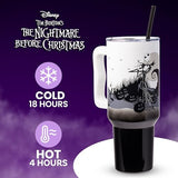 Silver Buffalo Disney Nightmare Before Christmas by Tim Burton Jack Skellington Hill and Moon Stainless Steel Tumbler with Handle and Straw, Fits in Standard Cup Holder, 40 Ounces