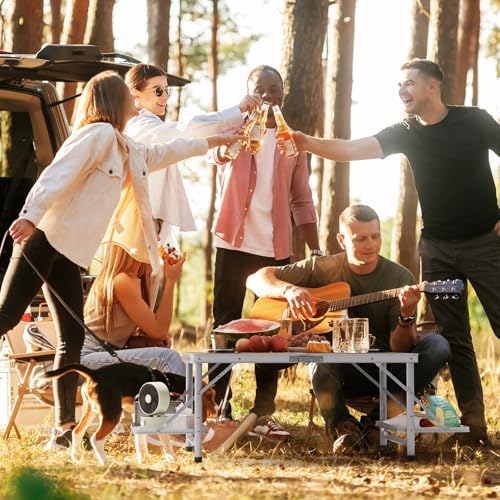 Titanker Folding Camping Table 3ft, Folding Picnic Table, Camp Tables Portable Foldable, 50% Extra Side Space, Outdoor Patio Table, Camping Essentials, Aluminum Light & Solid, Silver