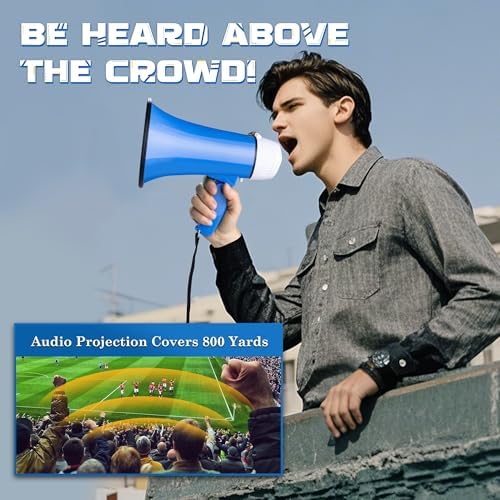 MyMealivos Portable Megaphone Bullhorn 20 Watt Power Megaphone Speaker Voice and Siren/Alarm Modes with Volume Control and Strap (White&Blue)