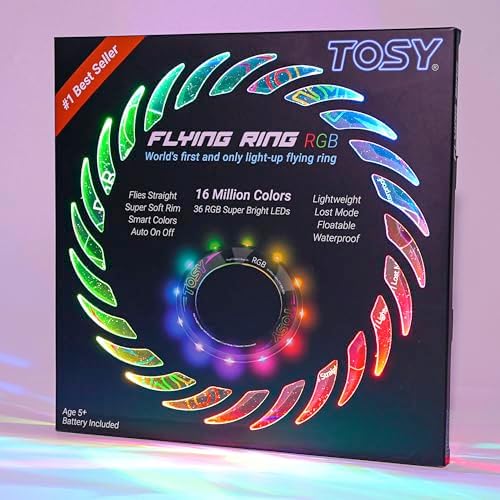 TOSY Flying Ring - 12 LEDs, Super Bright, Lost Mode, Auto Light Up, Camping Essentials for Kids/Teens/Boy/Girl, Safe & Soft, Waterproof, Pool/Beach Games, Lightweight Toy (Green)