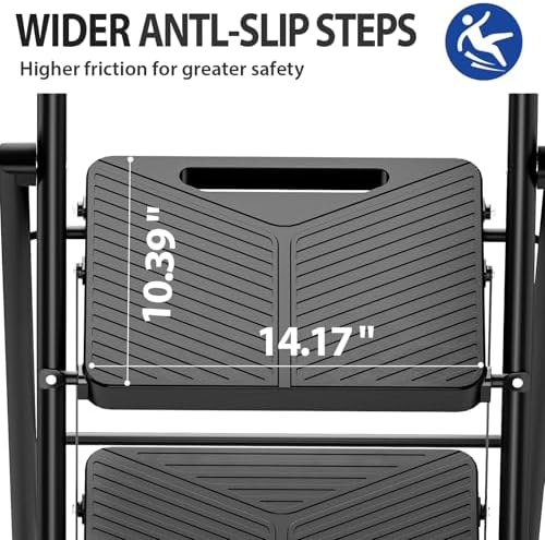 KINGRACK Folding 4 Step Ladder, Portable Ladder for Multi-Purpose, Home, Kitchen, Heavy Sturdy Steel Step Stool with Anti-Slip Wide Pedals, Handrail, Safe-Lock Design, Pass 500lbs Load Testing, Black
