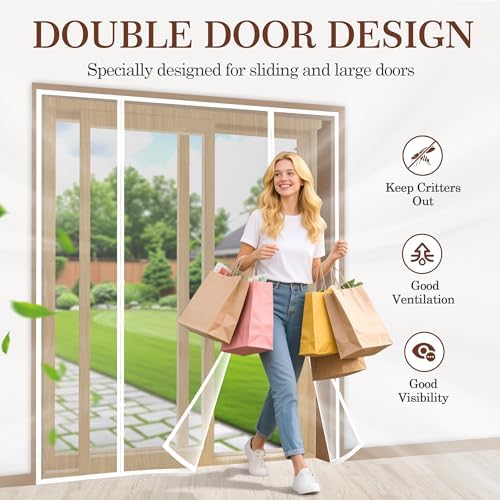 Yotache White Magnetic Screen Door Fit 72" x 80" Doors, Screen Size 74" x 81" Double Door Net Curtain for Sliding Door