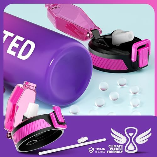 Water Bottle with Straw, 32oz Motivational Water Bottles with Time Marker to Drink, Tritan BPA Free, 1L Sports Water Bottle with Carry Strap LeakProof for Women Gym Fitness Outdoor (1 Pack)