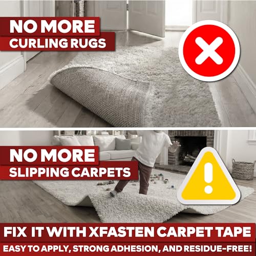 XFasten Double Sided Carpet Tape for Area Rugs, 2 Inch x 30 Yards – Heavy Duty Anti Slip Rug Grip Tape, Works as Rug Grippers, Residue Free, Wood Safe, Easy Removal for Hardwood and Laminated Floors