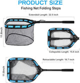 PLUSINNO Floating Fishing Net for Steelhead, Salmon, Fly, Kayak, Catfish, Bass, Trout Fishing, Rubber Coated Landing Net for Easy Catch & Release, Compact & Foldable for Easy Transportation & Storage