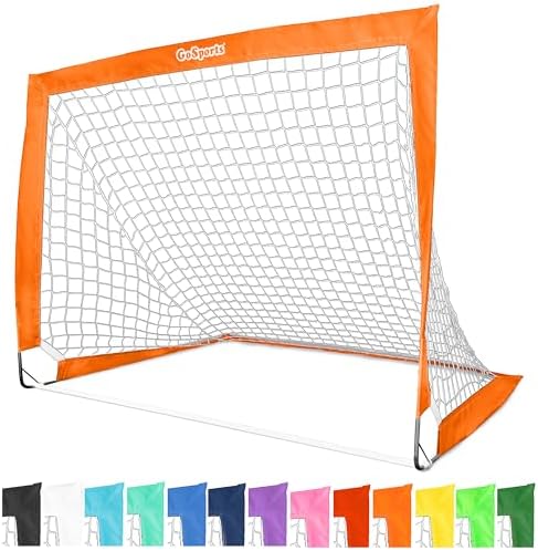GoSports Portable Soccer Goals for Kids - 13 Color Options - Choose 4 x 3 ft or 6 x 4 ft - Team Tone Pop Up Nets for Backyard