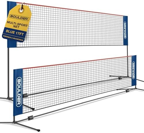 Boulder Portable Badminton Pickleball Net - Foldable/Extendable Poles for Multiple Sports Heights (UP to 5 ft) - Ideal for Tennis, Pickleball, Soccer Tennis - Easy Setup