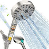 Cobbe Handheld Shower Head with Filter, High Pressure 9 Spray Mode Showerhead Built-in Power Wash with Hose, Bracket and Water Softener for Hard Water Remove Chlorine, Brushed Nickel