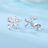Cycuff 925 Sterling Silver Earrings Studs Colorful Cubic Zirconia Jewelry Stud Earrings for Women Set Earring Present for Her (Cute Balloon Dog Earrings)