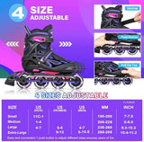2PM SPORTS Vinal Girls Adjustable Flashing Inline Skates, All Wheels Light Up, Fun Illuminating Skates for Kids Men Adult Women and Boys