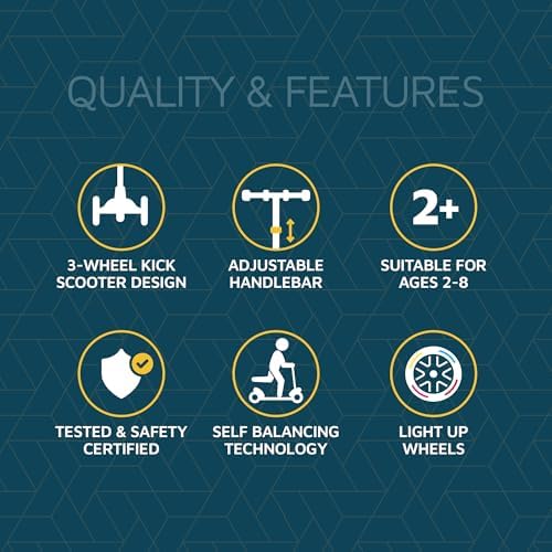 Kids Scooter – Children and Toddler 3 Wheel Kick Scooter – LED Wheel Lights Illuminate When Rolling– Adjustable Handlebar – Indoor and Outdoor