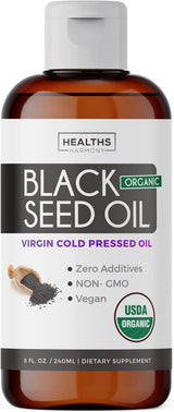 USDA Organic Black Cumin Seed Oil Liquid (8 fl oz) Premium Cold-Pressed Nigella Sativa Producing Pure - Antioxidant Supplement - Vegan, Gluten-Free, & Non-GMO (No Pills or Capsules)