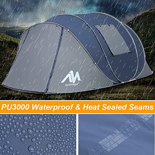 6 Person Easy Pop Up Tents for Camping - AYAMAYA Double Layer Waterproof Instant Tent with Vestibule & Porch, Large Size Family Tent Automatic Setup for 4-6 People Camping Hiking (Poles Included)