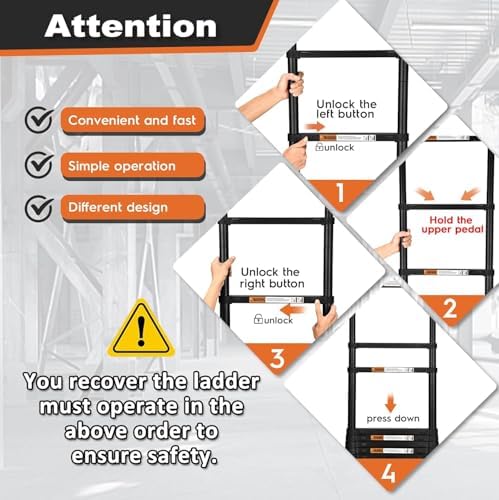 Telescoping Ladder, SocTone 12.5 FT Aluminum Lightweight Extension Ladder with 2 Triangle Stabilizers, Heavy Duty 330lbs Max Capacity, Collapsible Ladder with Hooks for RV or Outdoor Work