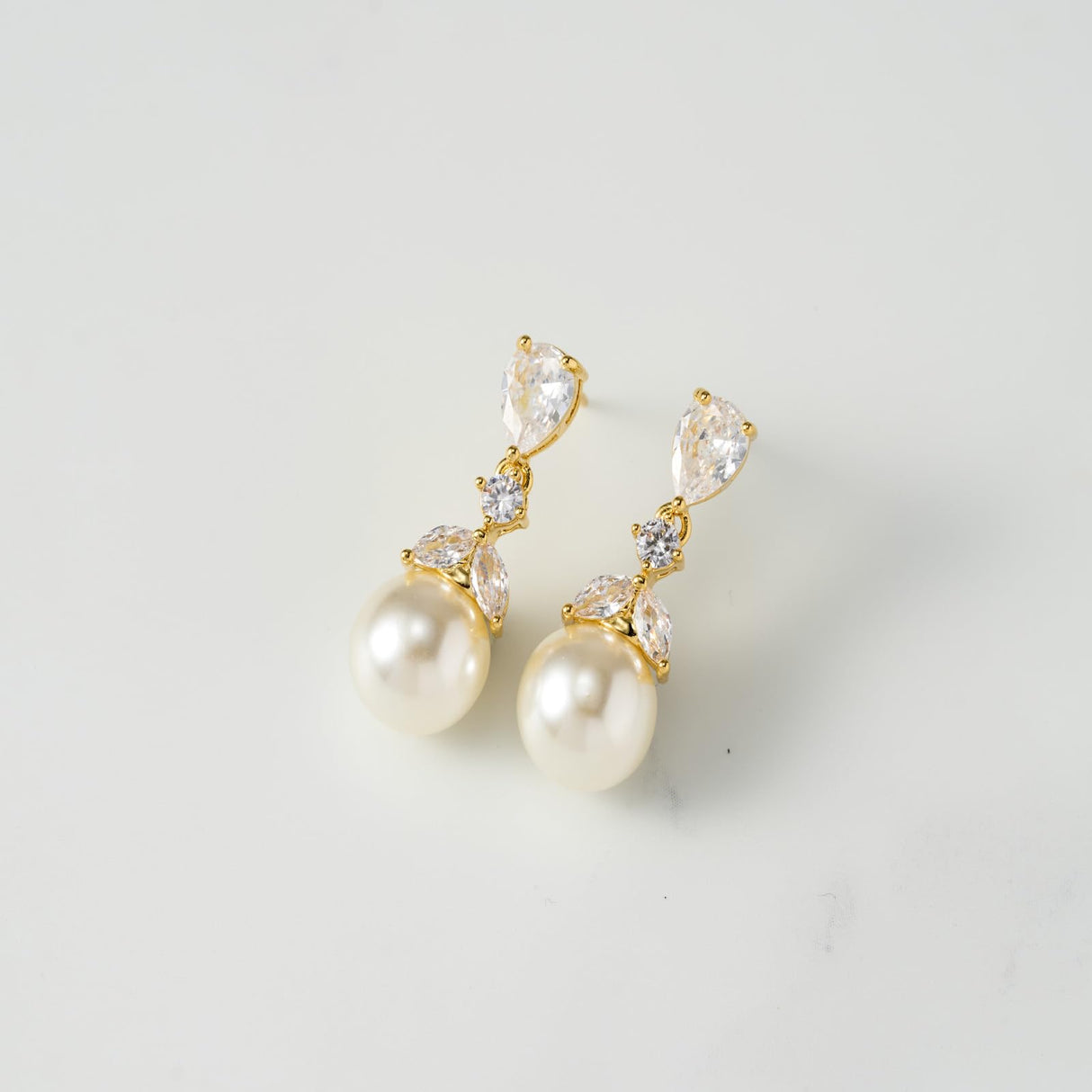 SWEETV Cubic Zirconia Pearl Drop Wedding Earrings for Brides, Ivory Bridal Pearl Earrings for Bridesmaid Jewelry Gift (01.Style 1-Gold)