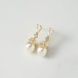 SWEETV Cubic Zirconia Pearl Drop Wedding Earrings for Brides, Ivory Bridal Pearl Earrings for Bridesmaid Jewelry Gift (01.Style 1-Gold)