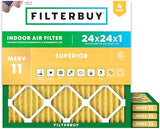 Filterbuy 24x24x1 Air Filter MERV 11 Allergen Defense (4-Pack), Pleated HVAC AC Furnace Air Filters Replacement (Actual Size: 23.38 x 23.38 x 0.75 Inches)