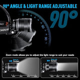 LED Rechargeable Headlamp, Super Bright with 5 Modes & IPX7 Level Waterproof USB Rechargeable Zoom Headlight, 90° Adjustable for Outdoor Camping, Running, Cycling, Climbing