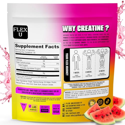 (6g) Creatine Gummies for Men Women, Preworkout Monohydrate Chews with Muscle Growth Gym Gains Builder, Pre Post Workout Recovery Protein NSF Certified Body Building Vegan Supplement Vitamin (120 Ct)