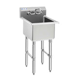 HALLY Commercial Stainless Steel Sink 1 Compartment NSF Prep & Utility Sink with 8" Faucet 15" L x 15" W x 12" D Bowl for Bar, Restaurant, Kitchen, Hotel and Home