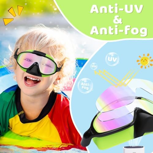 Vvinca 2 Pcs Kids-Swim-Goggles with Nose Cover, Swimming Diving Mask Wide View Anti Fog UV Anti Shattered Lens for Kids 3-6