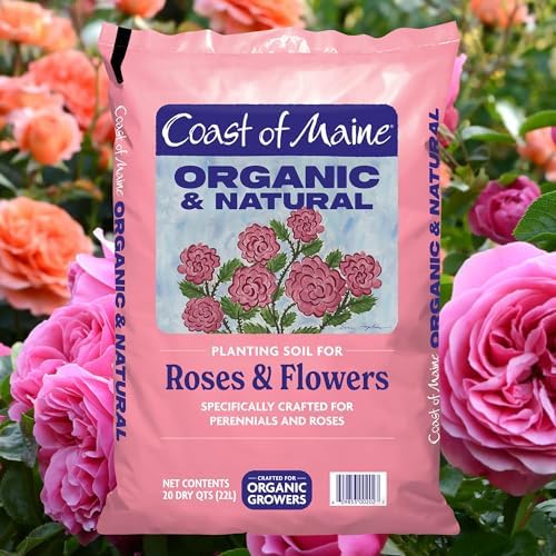 Coast of Maine Organic & Natural Planting Soil for Roses & Flowers - Premium Garden Soil w/Composted Manure, Sphagnum Peat Moss for Multi Use In Ground & Containers - Enhanced Drainage (20 Qt)